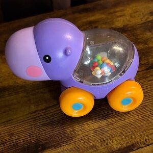 Purple Hippo Push Toy with Orange Wheels